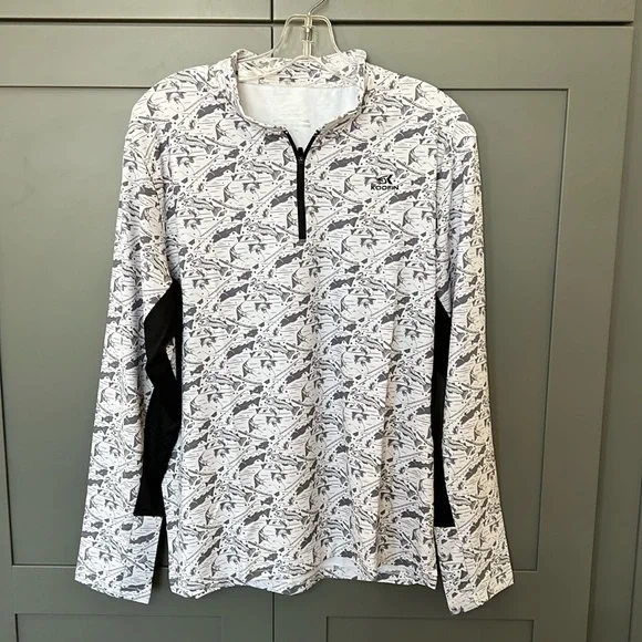 NWT{Koofin}Mens Sz M Gray/Wht/Blk Performance Fishing 1/4 Zip Pullover Shirt - Picture 2 of 5